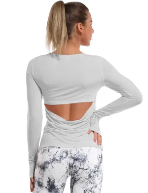 Open Back Long Sleeve Tops lightgray_Jogging
