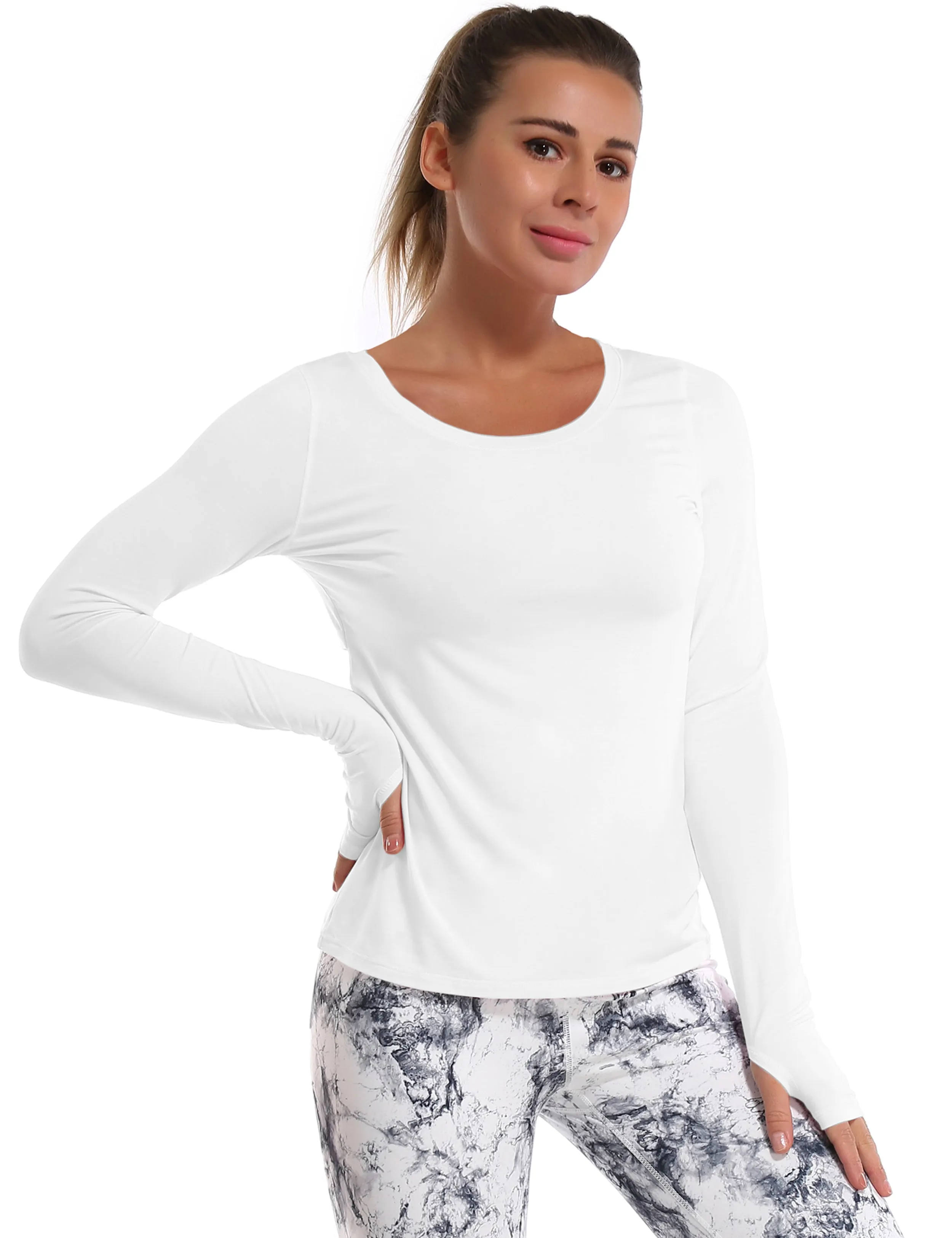 Open Back Long Sleeve Tops white_yoga