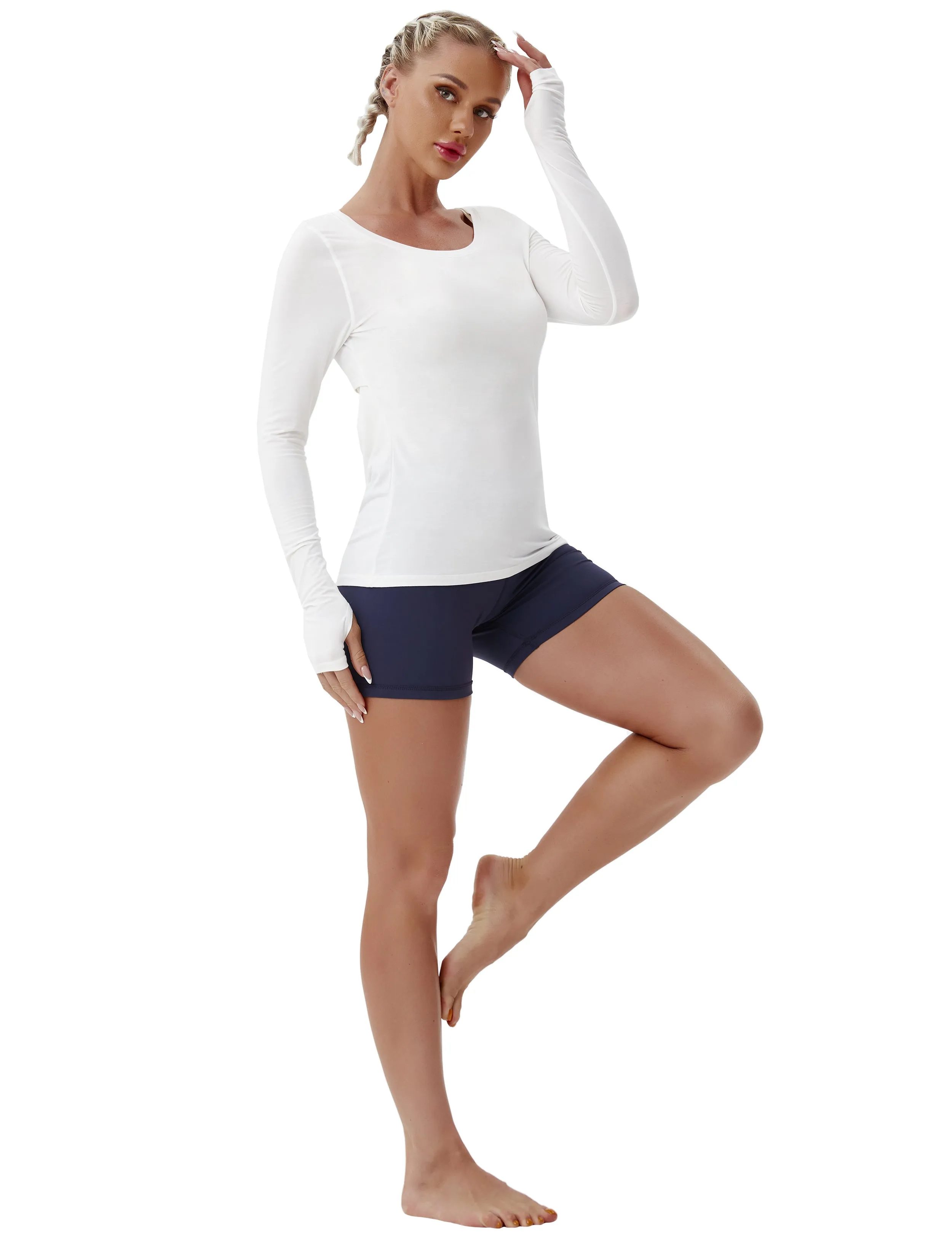 Open Back Long Sleeve Tops white_yoga