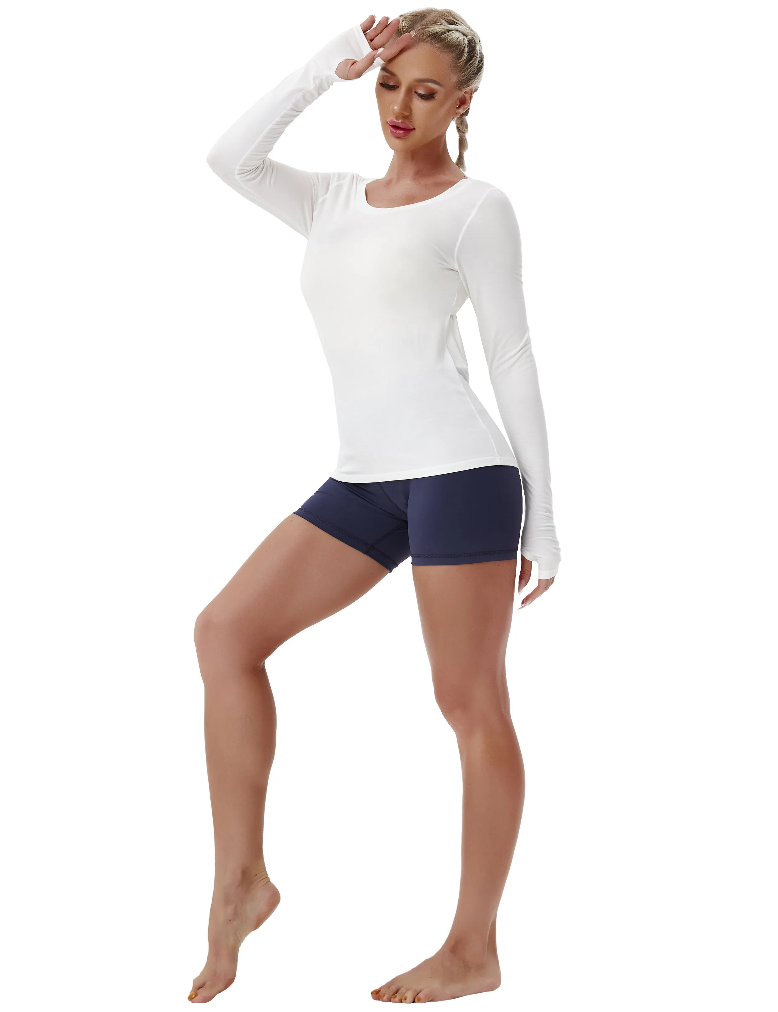 Open Back Long Sleeve Tops white_yoga