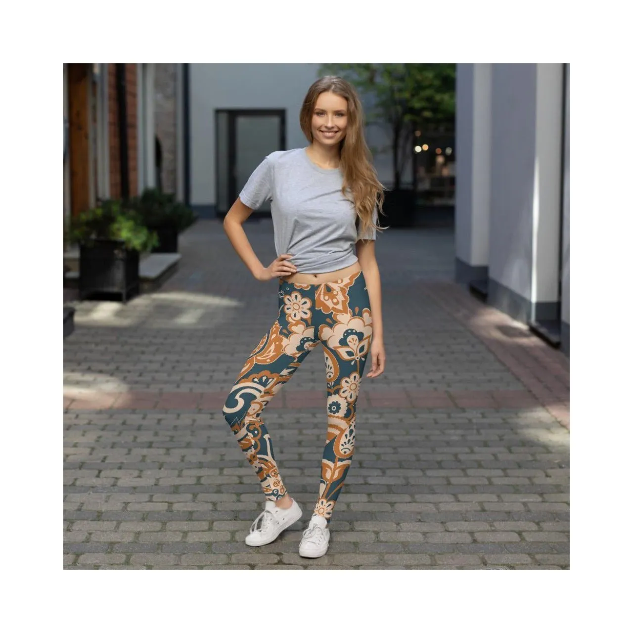 Orange Paisley Leggings