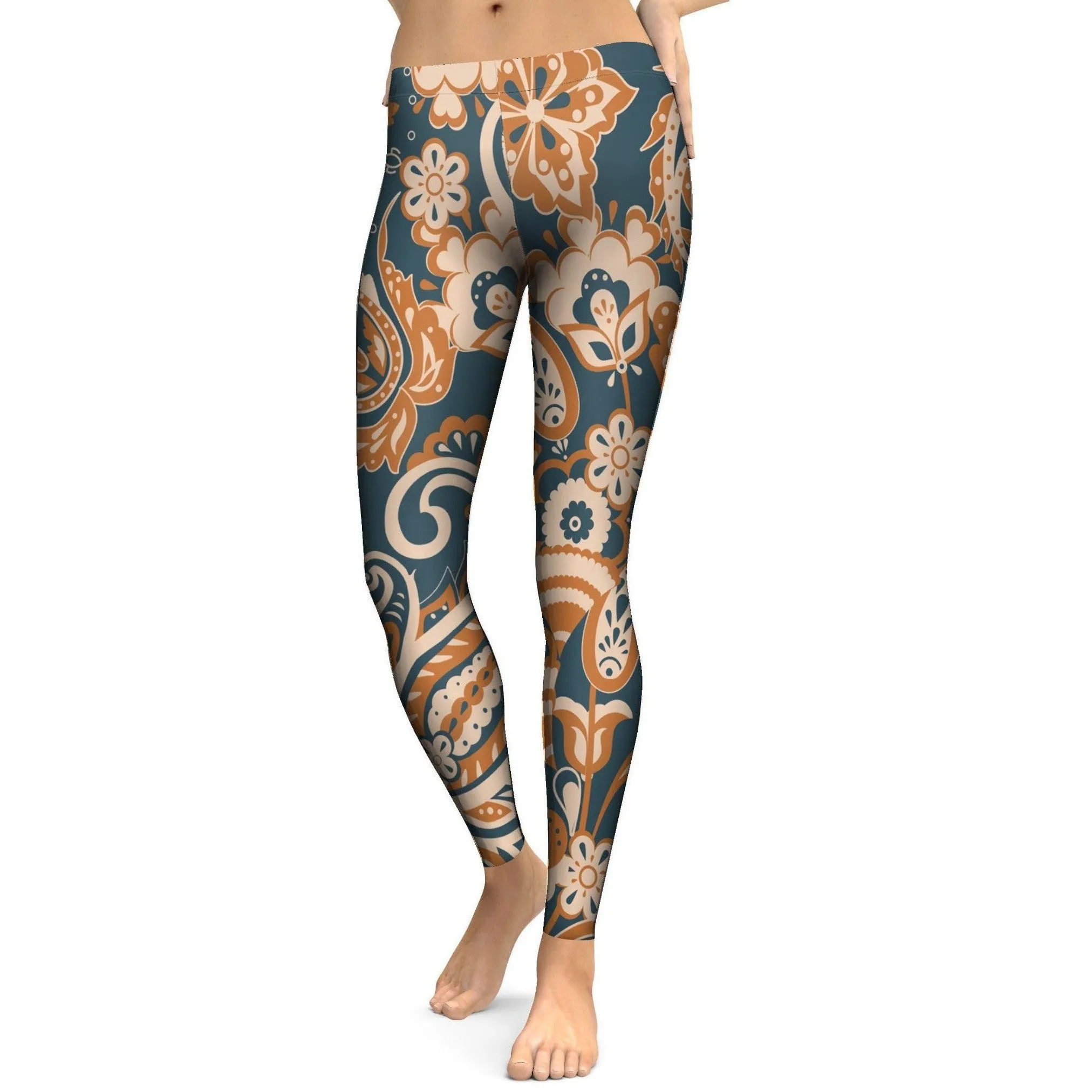 Orange Paisley Leggings