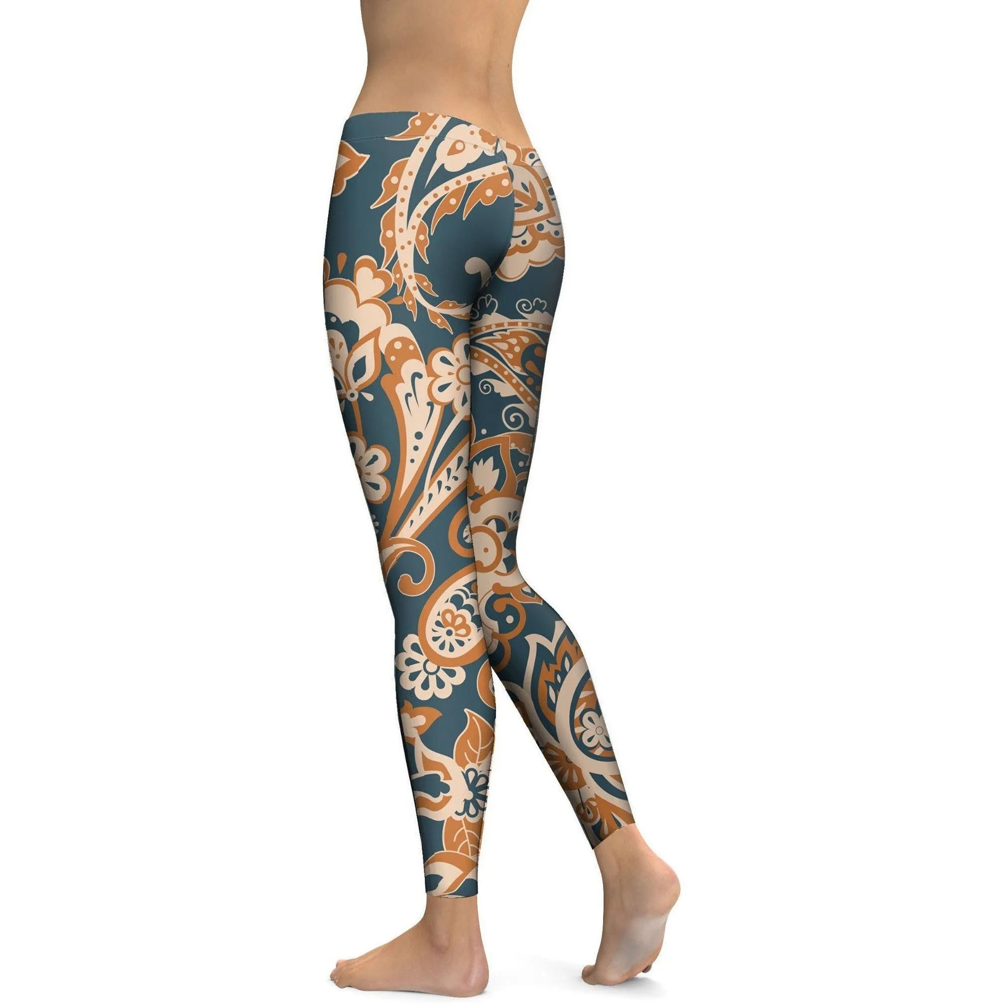 Orange Paisley Leggings