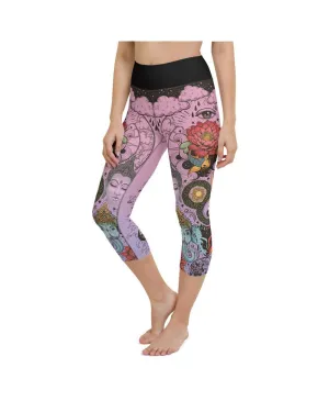 Pink Tattooed Lotus Yoga Capris