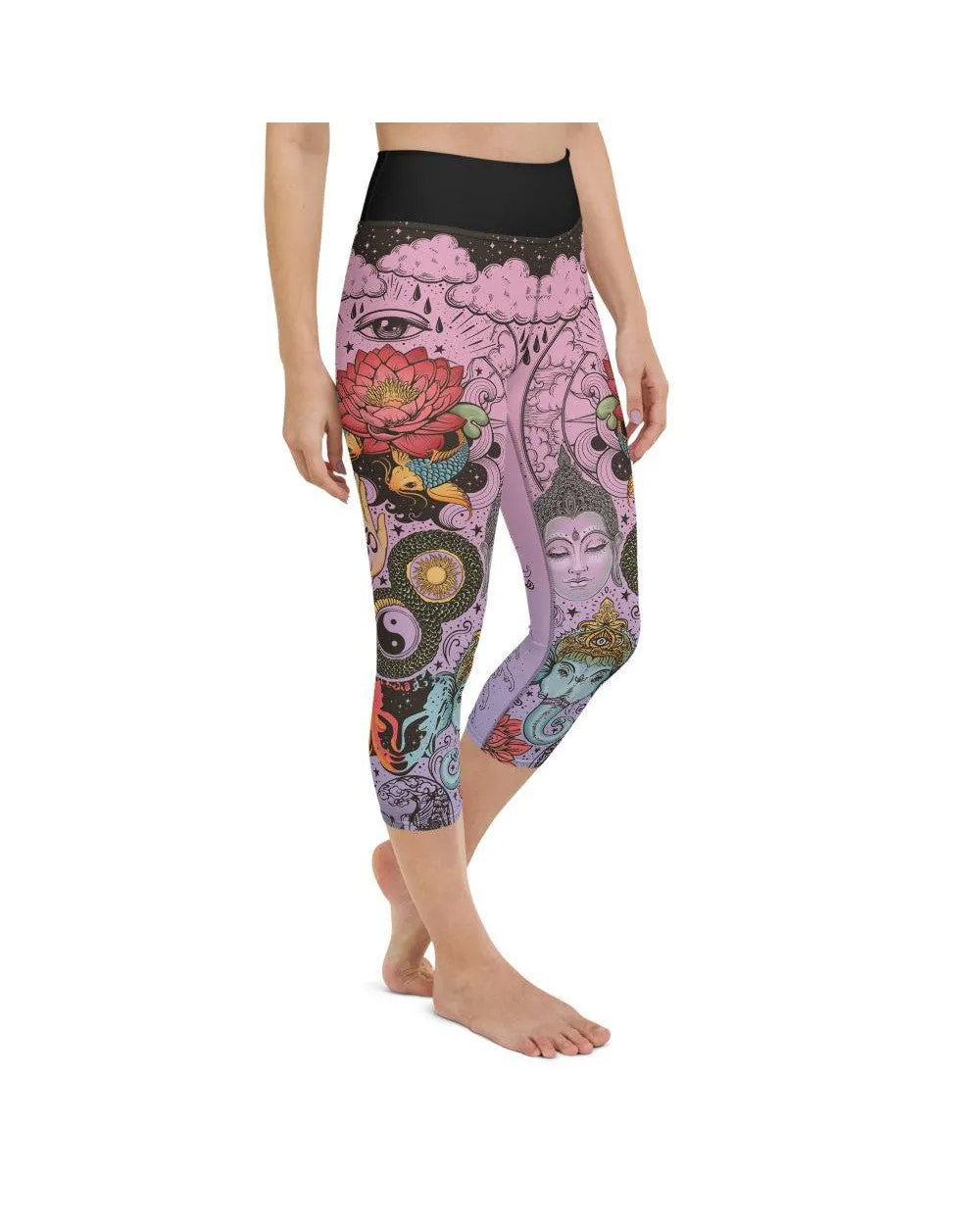 Pink Tattooed Lotus Yoga Capris