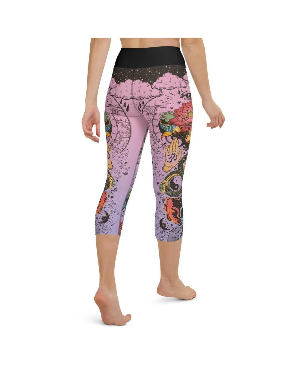 Pink Tattooed Lotus Yoga Capris