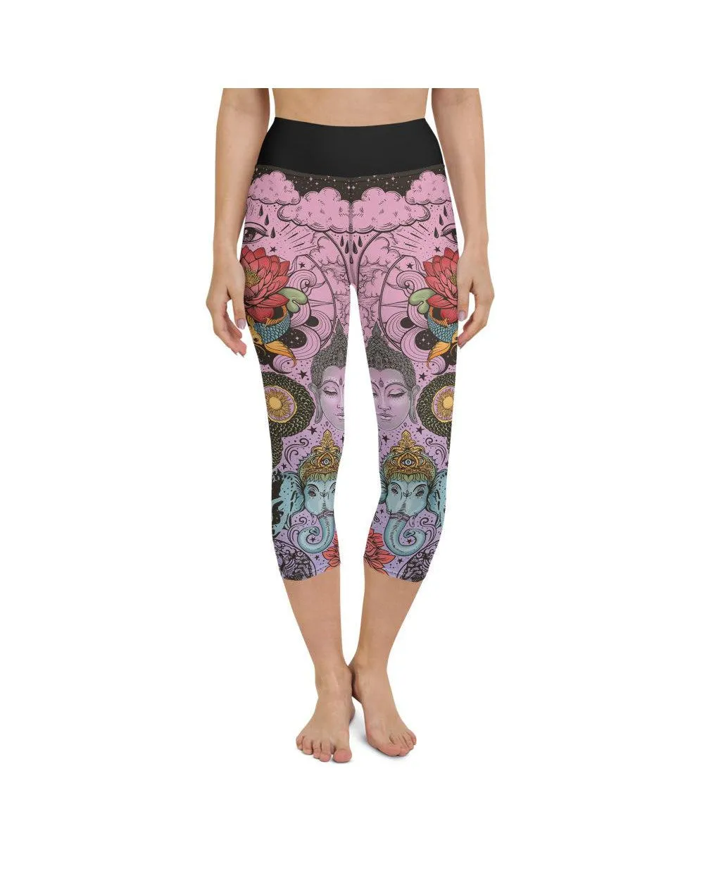 Pink Tattooed Lotus Yoga Capris