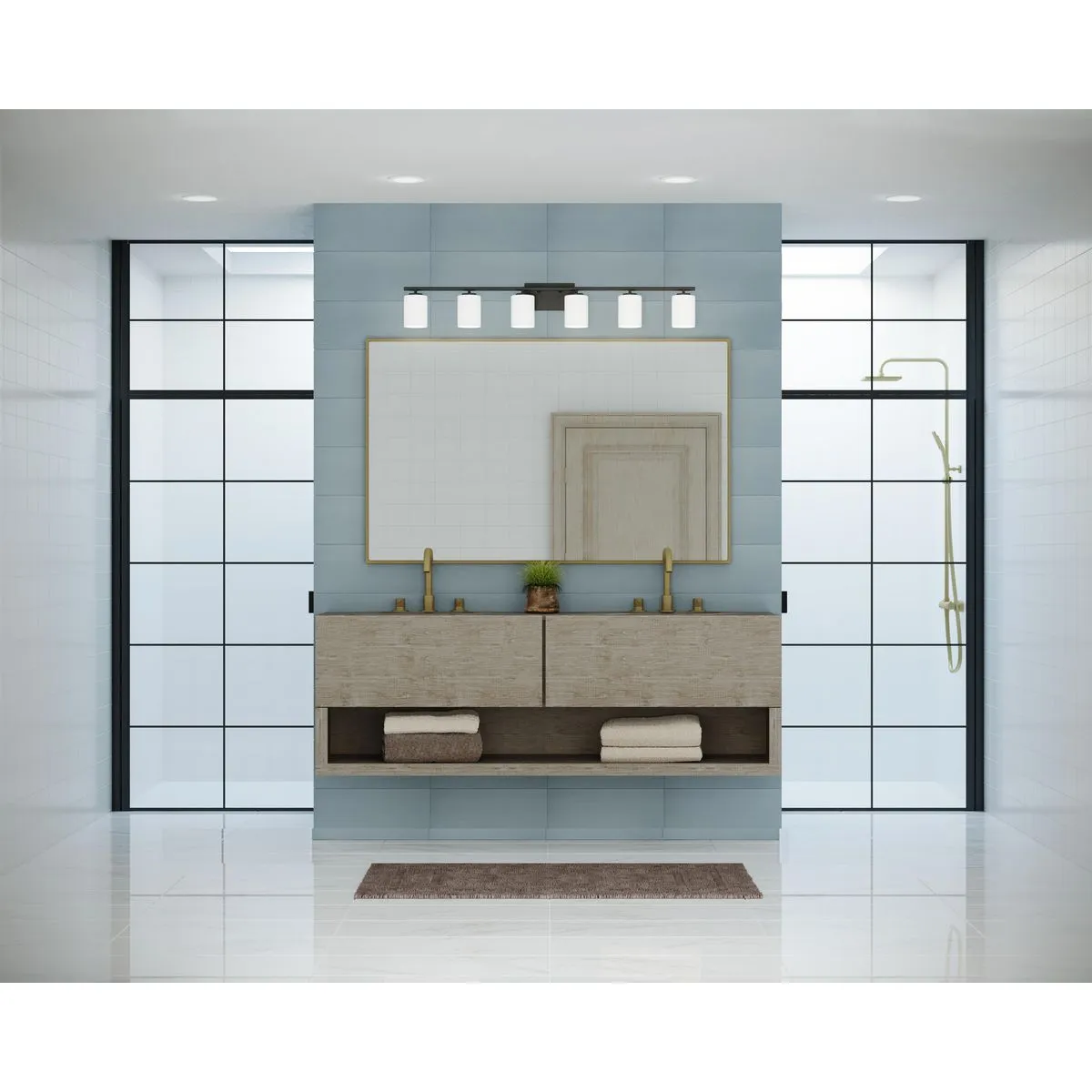 Replay Collection Six-Light Etched White Glass Bath Vanity Light