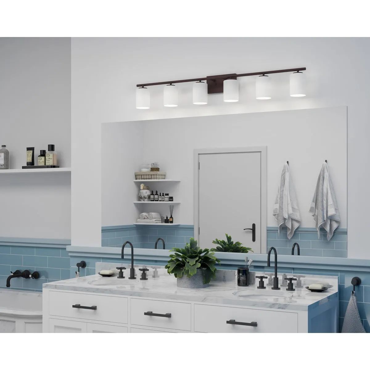 Replay Collection Six-Light Etched White Glass Bath Vanity Light