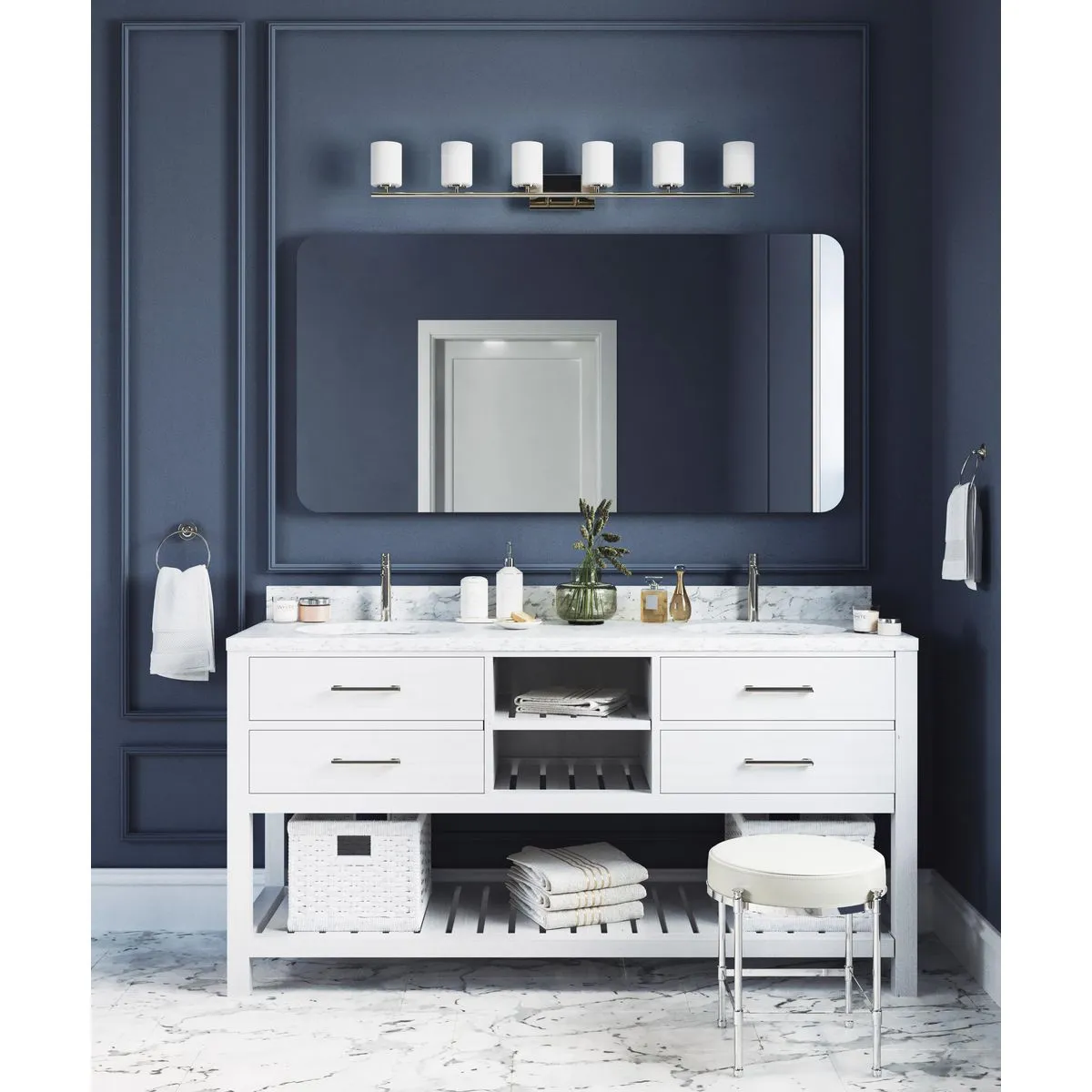 Replay Collection Six-Light Etched White Glass Bath Vanity Light