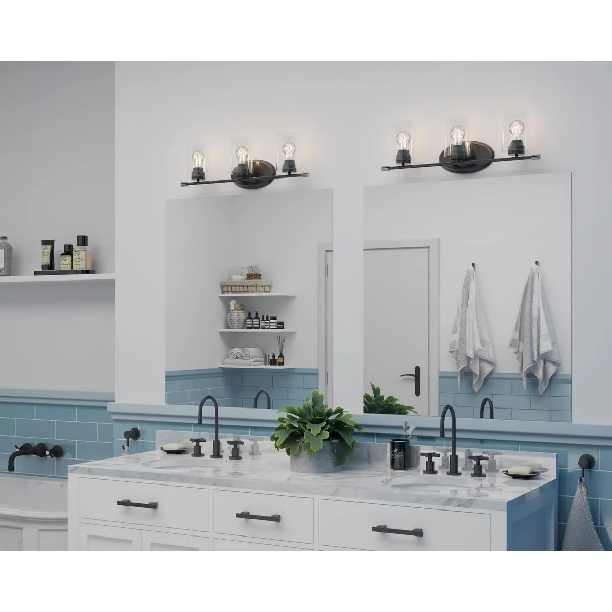 Riley Collection Three-Light Clear Glass Bath Vanity Light