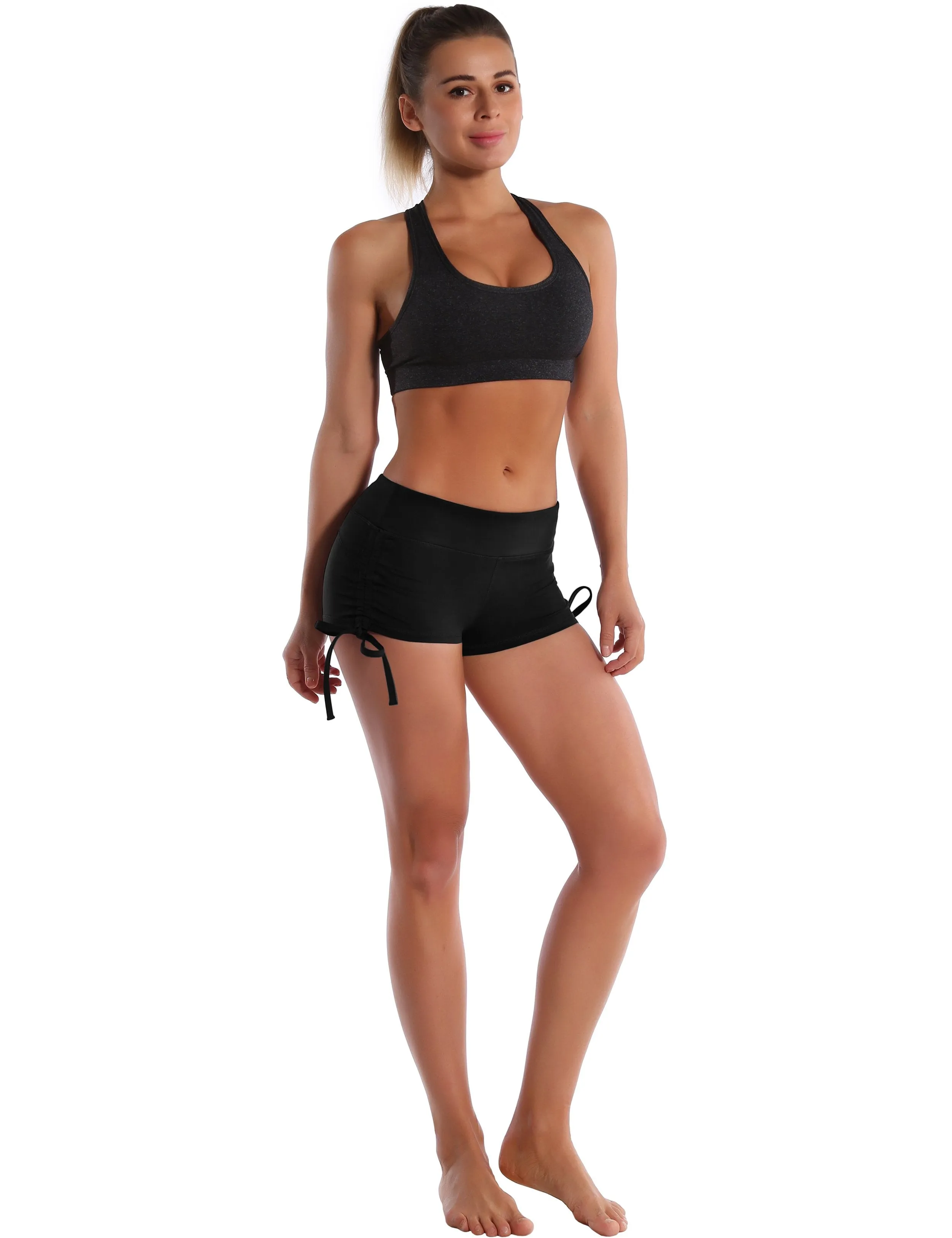 Side Drawstring Hot Shorts black ins_yoga