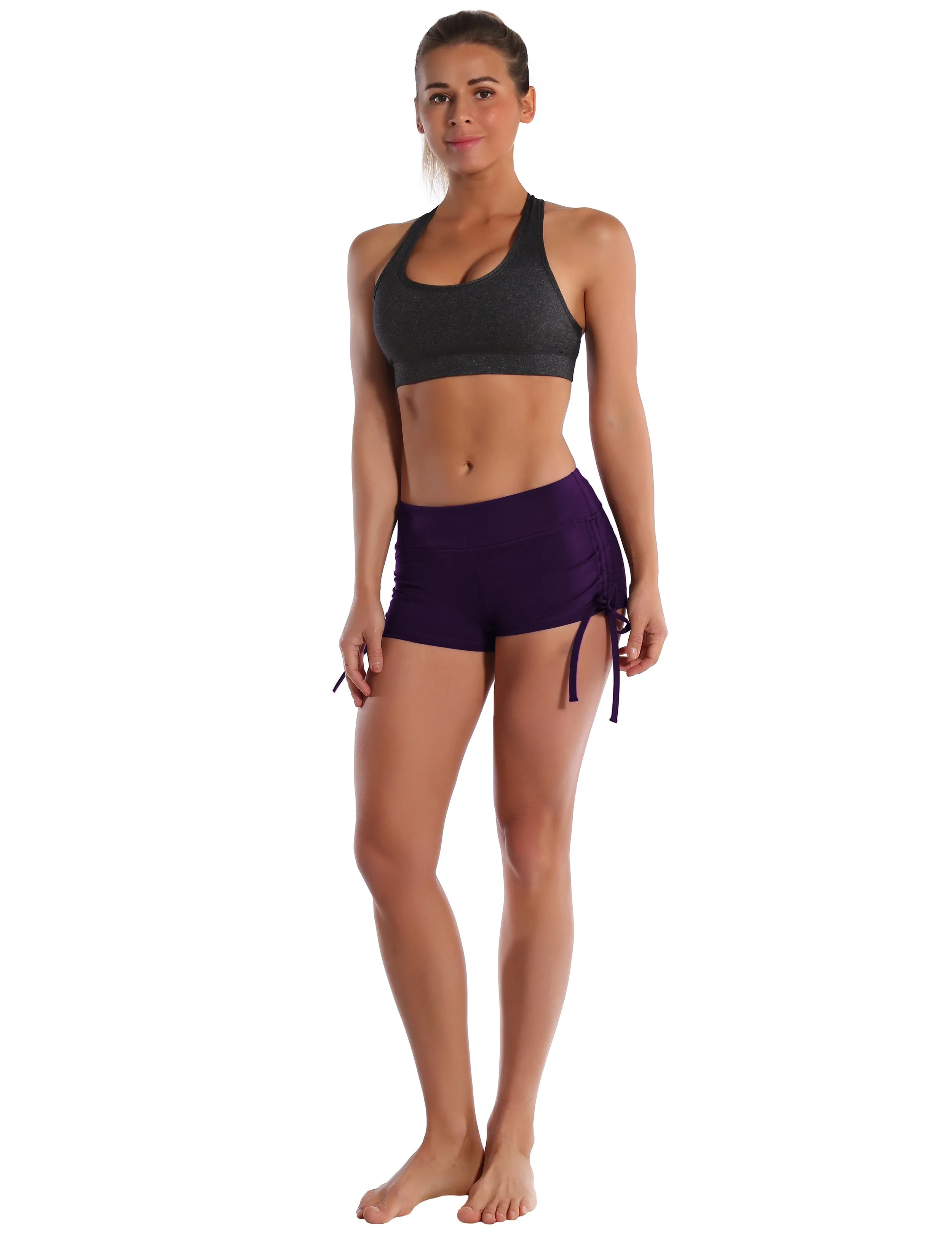 Side Drawstring Hot Shorts eggplantpurple_yoga