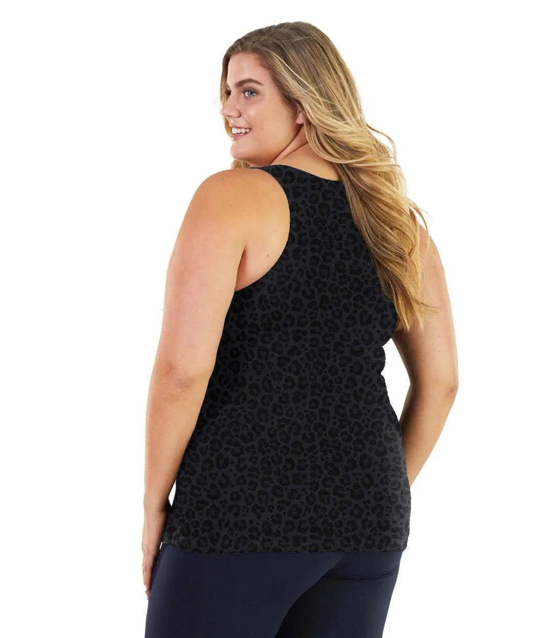 Stretch Naturals Long Support Tank Deep Leopard Print - FINAL SALE
