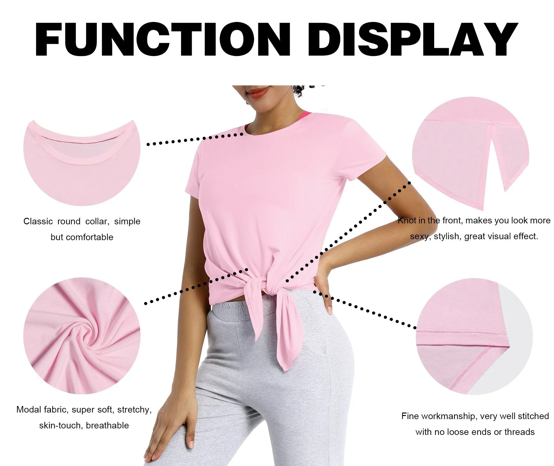 Tie Up Crop Top Short Sleeve T-Shirt lightpink ins_yoga