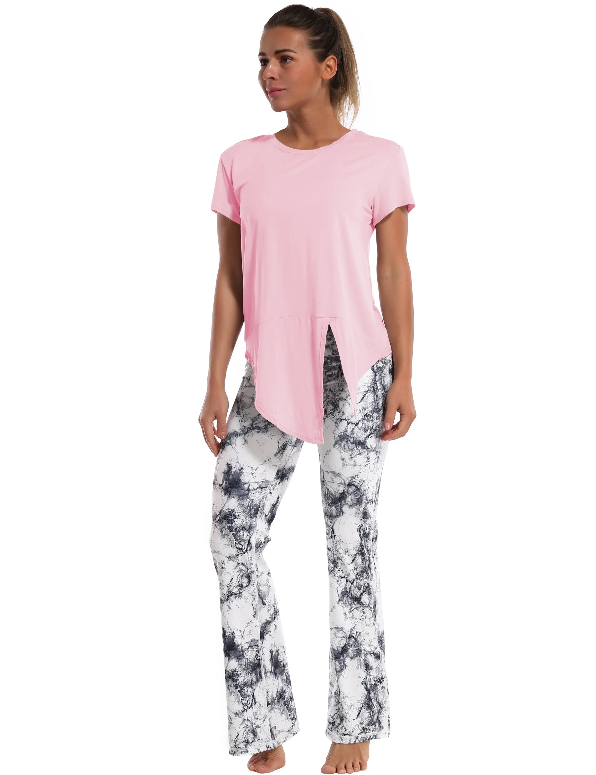Tie Up Crop Top Short Sleeve T-Shirt lightpink ins_yoga