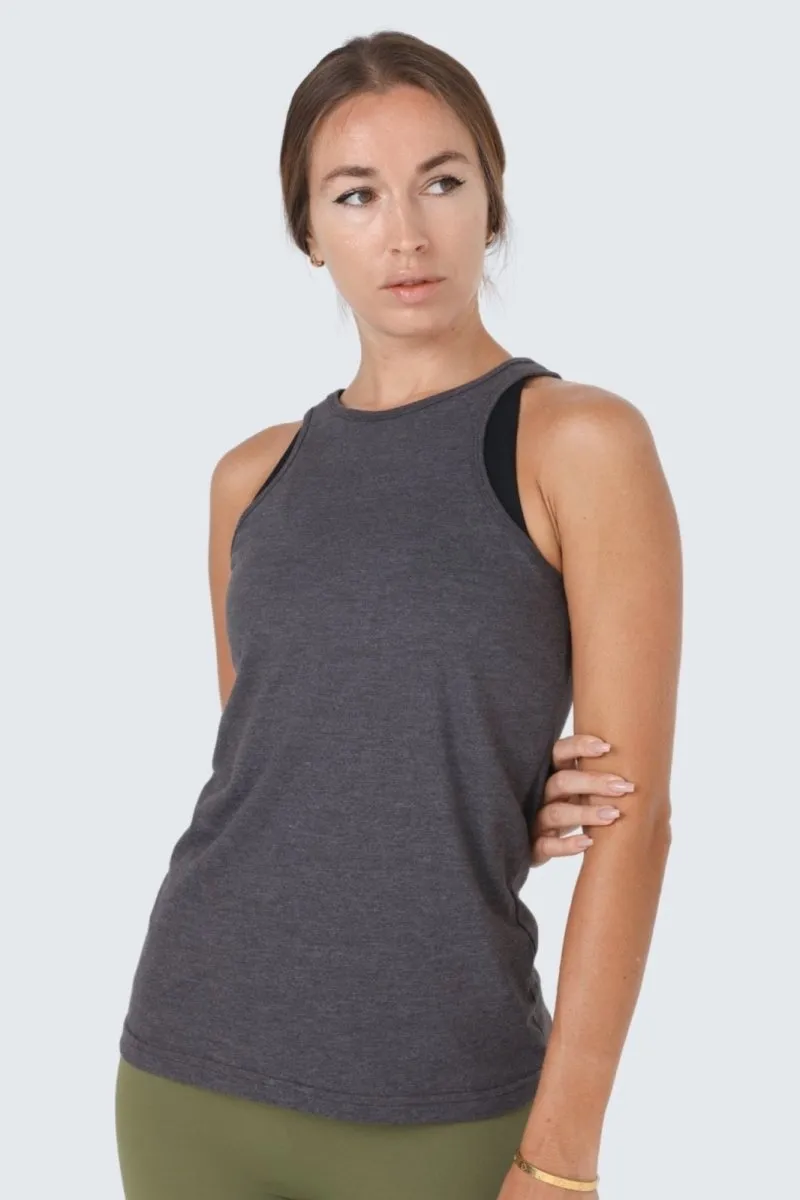 W Moon High-Neck Racerback Tank- Graphite Heather