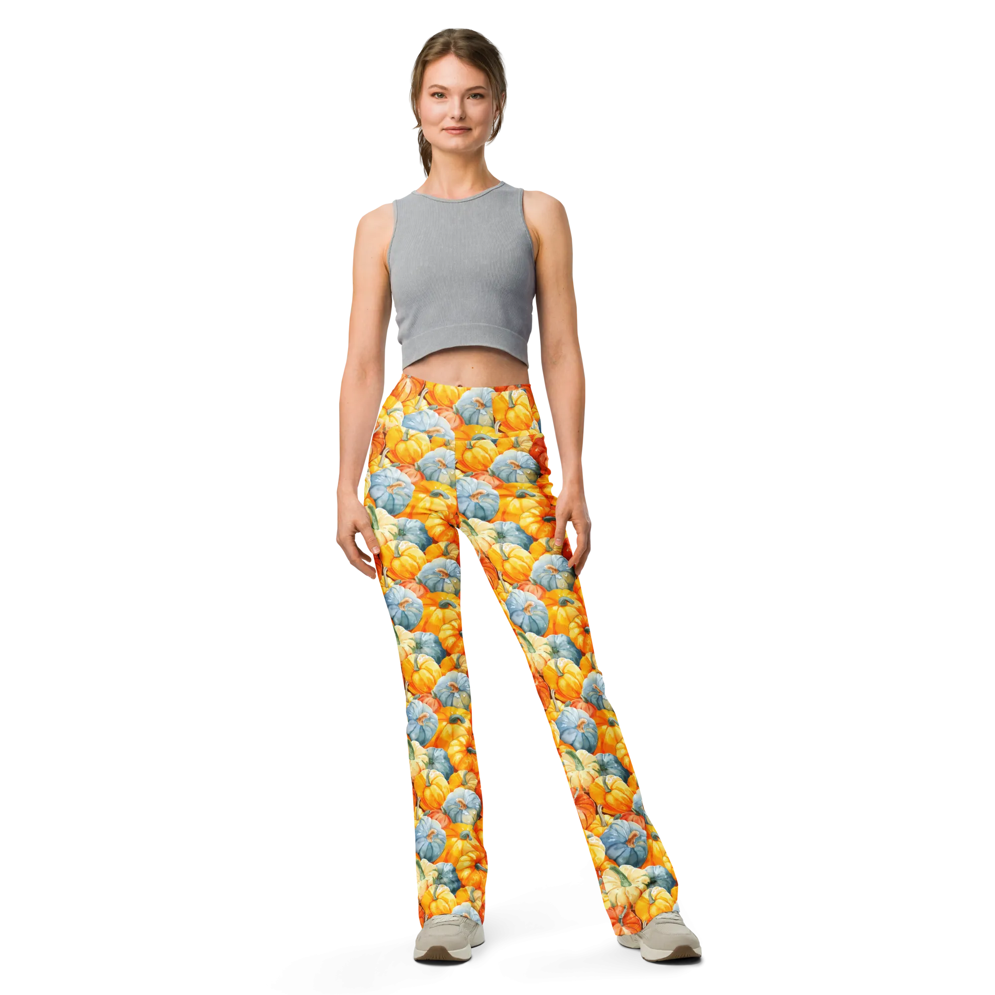 Watercolor Pumpkin Flare Leggings