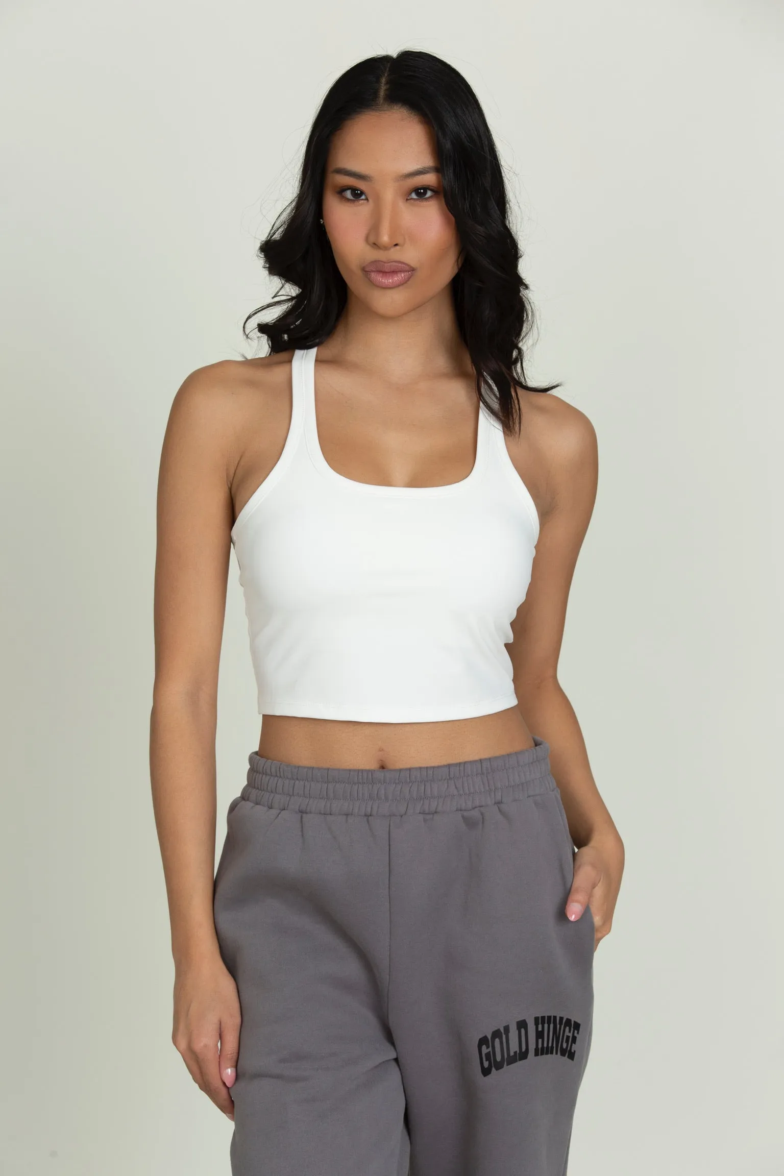White Racerback Crop Tank
