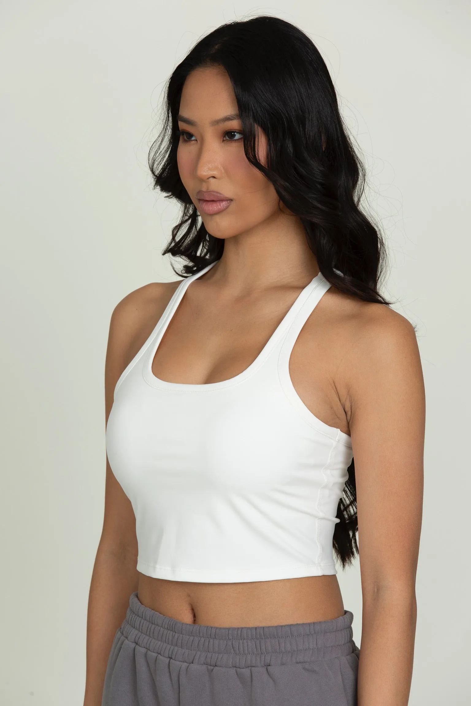 White Racerback Crop Tank