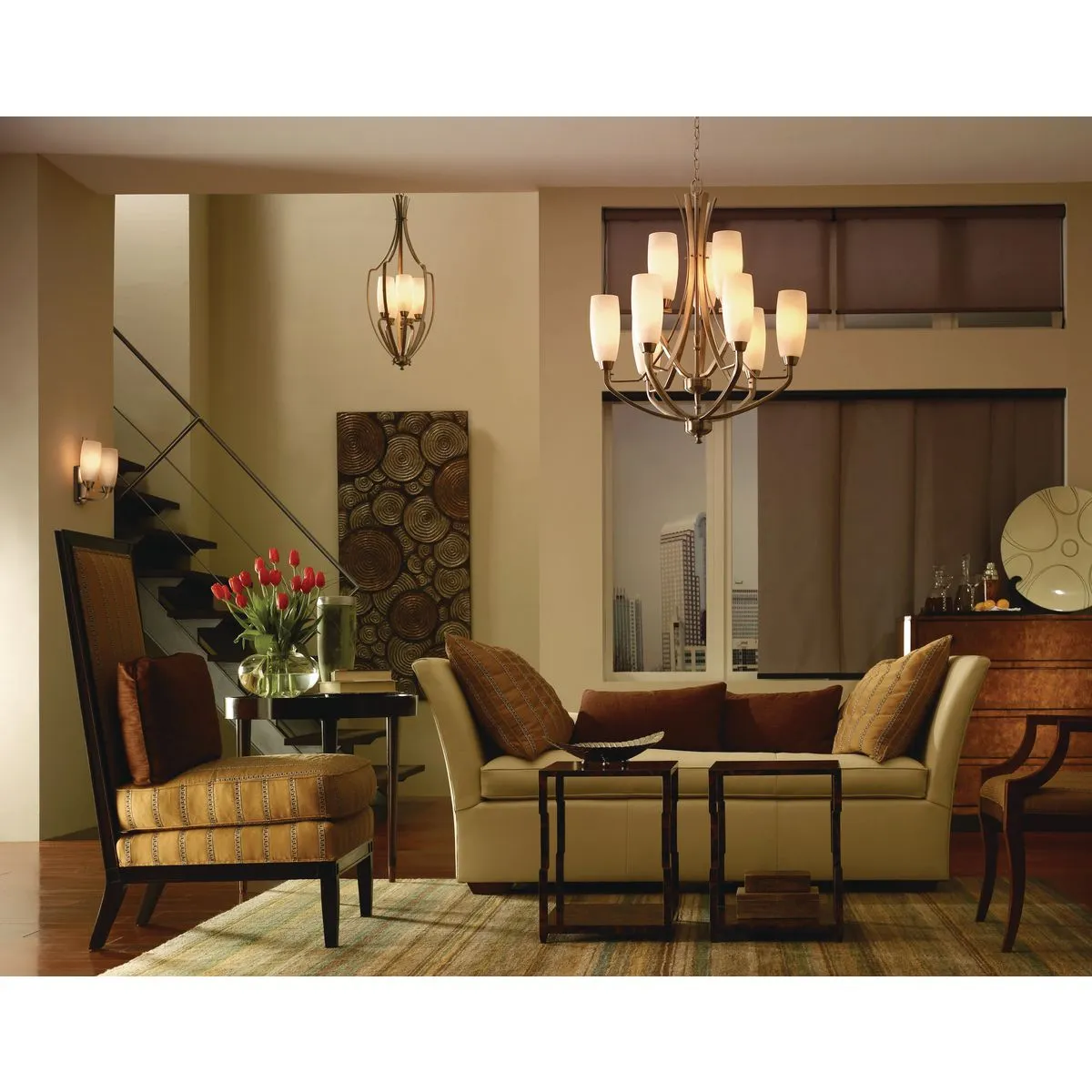 Wisten Collection Nine-Light Etched Glass Chandelier Light