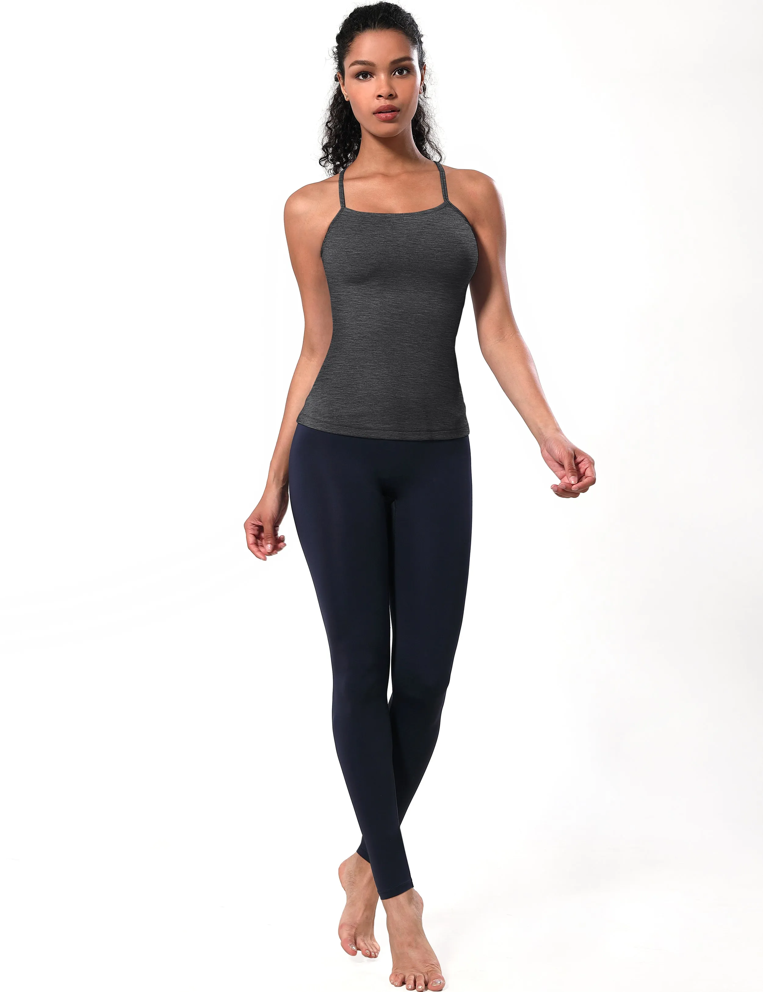 Y-back Spaghetti Strap Tank Tops heathercharcoal_yogastudio