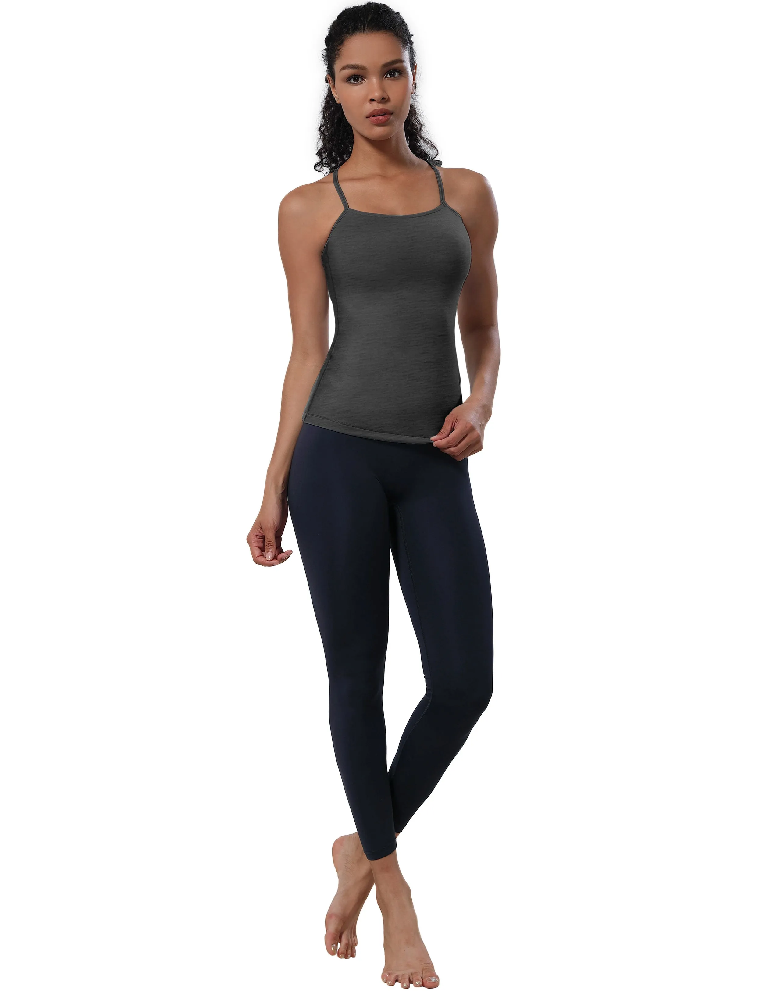 Y-back Spaghetti Strap Tank Tops heathercharcoal_yogastudio