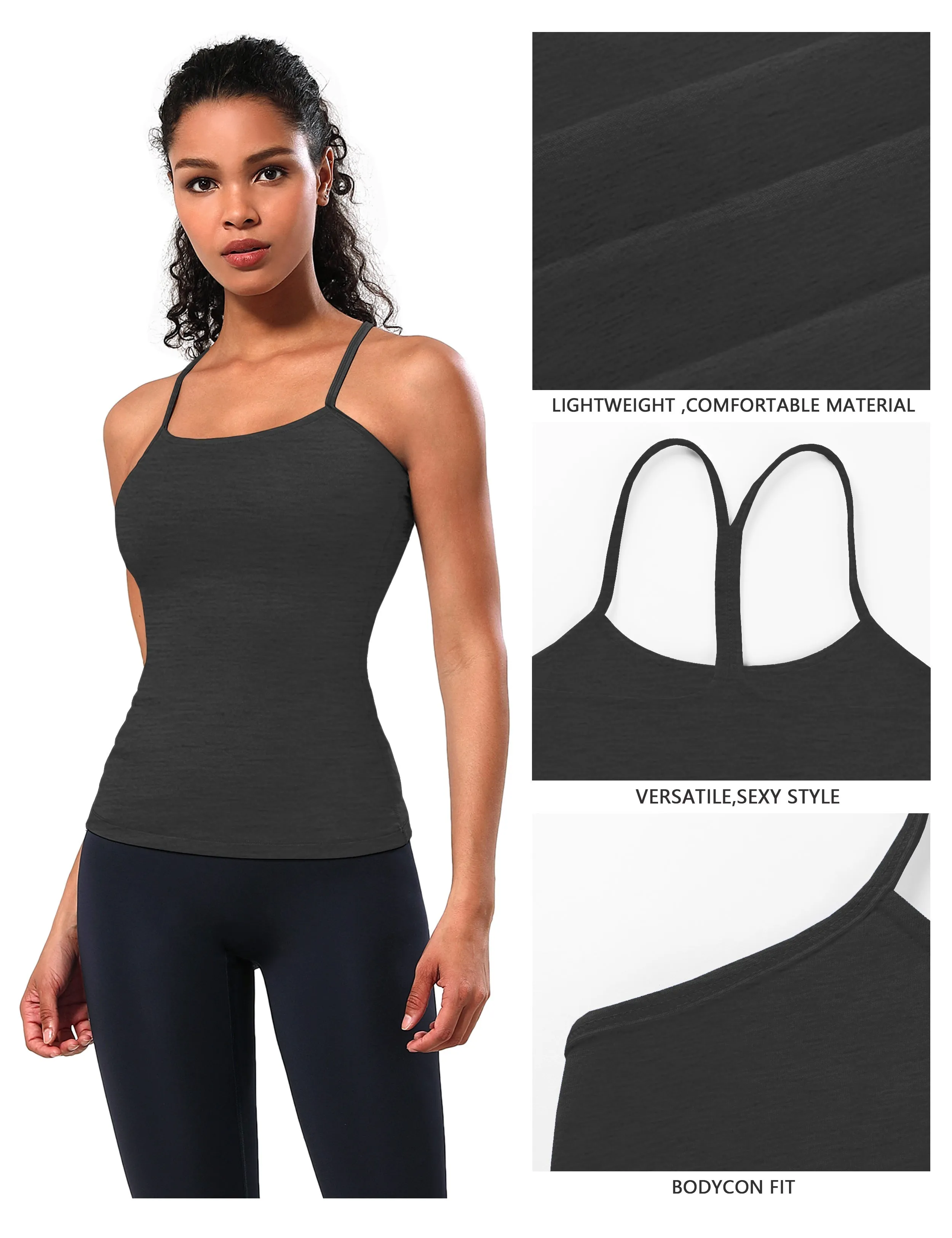 Y-back Spaghetti Strap Tank Tops heathercharcoal_yogastudio