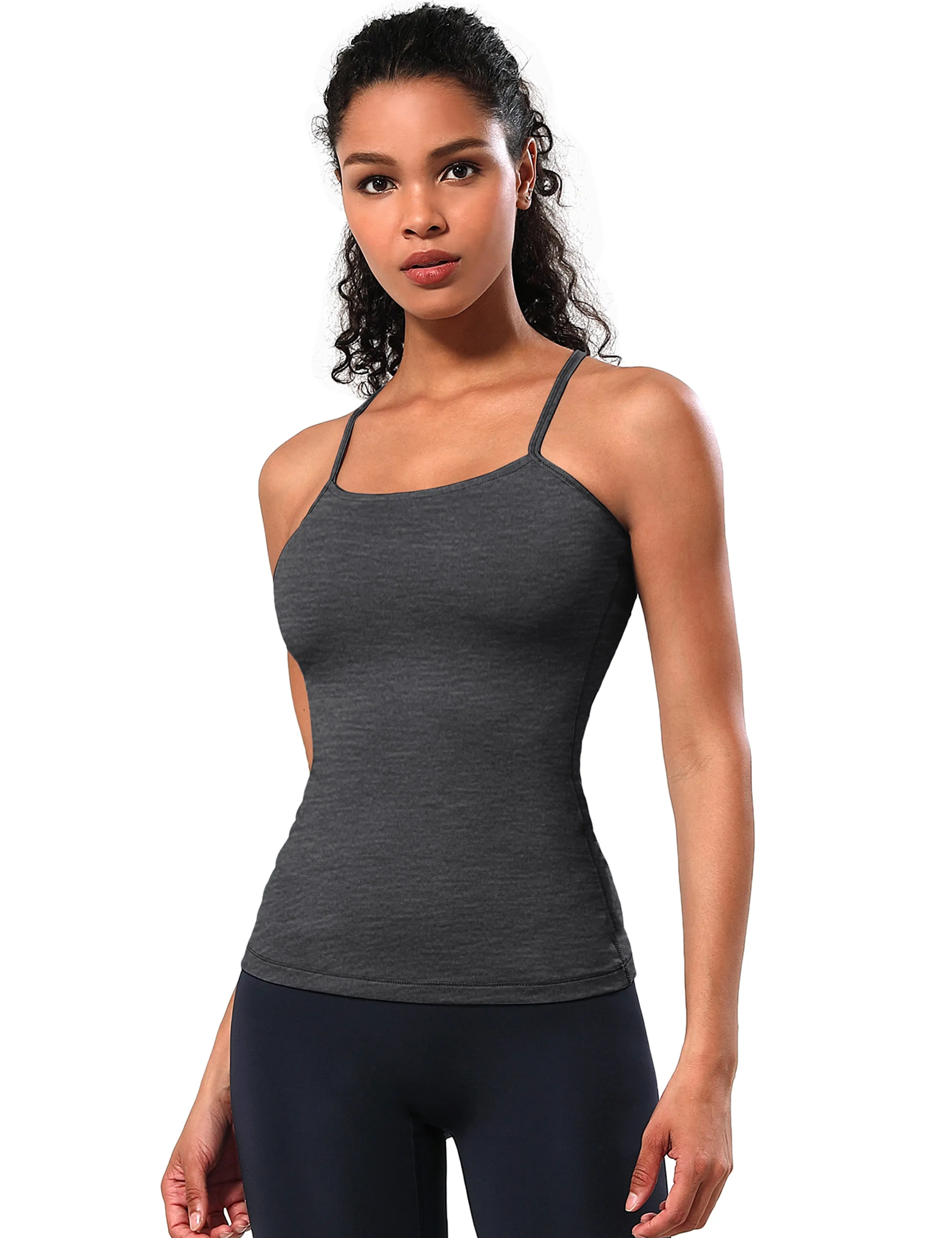 Y-back Spaghetti Strap Tank Tops heathercharcoal_yogastudio