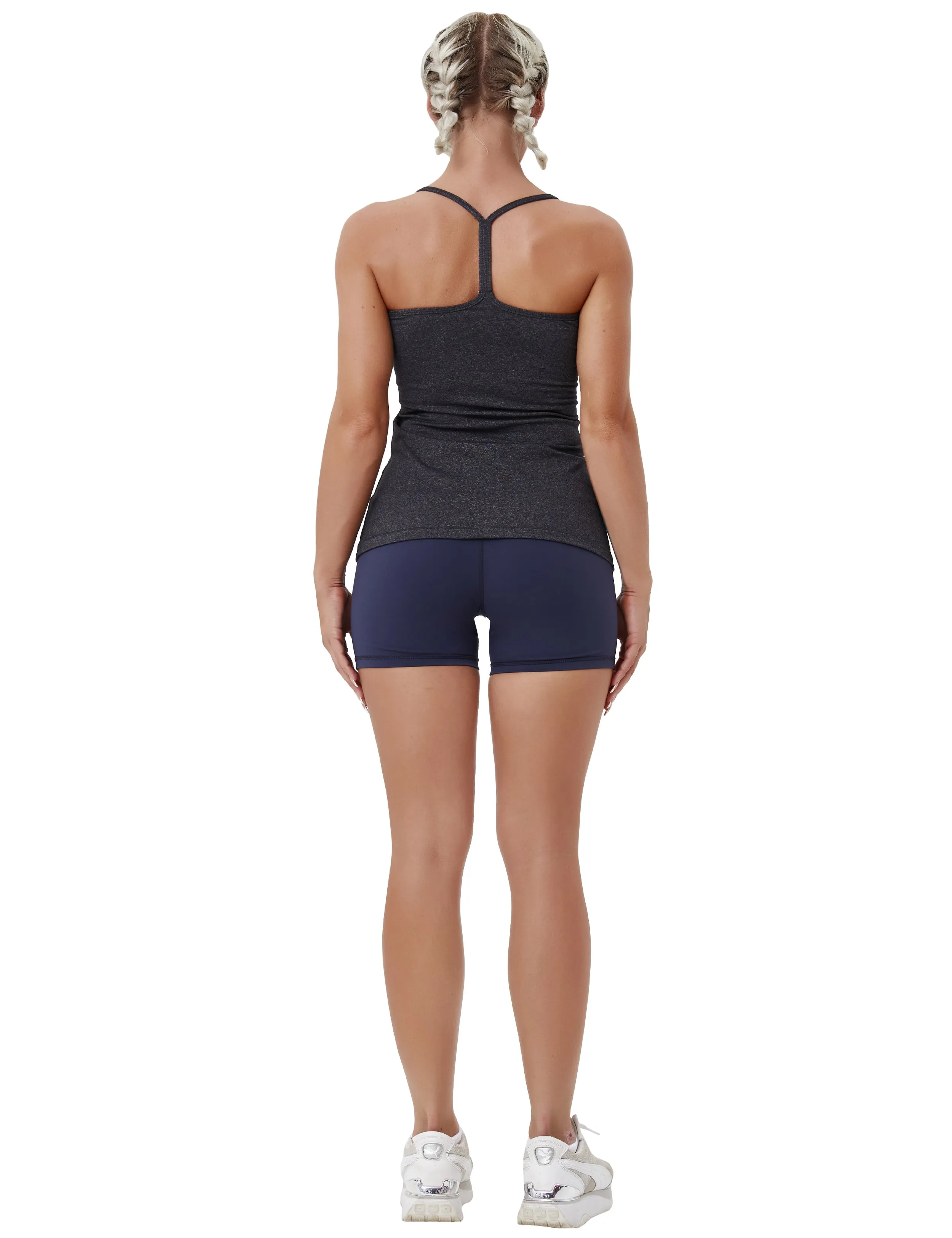 Y-back Spaghetti Strap Tank Tops heathercharcoal_yogastudio