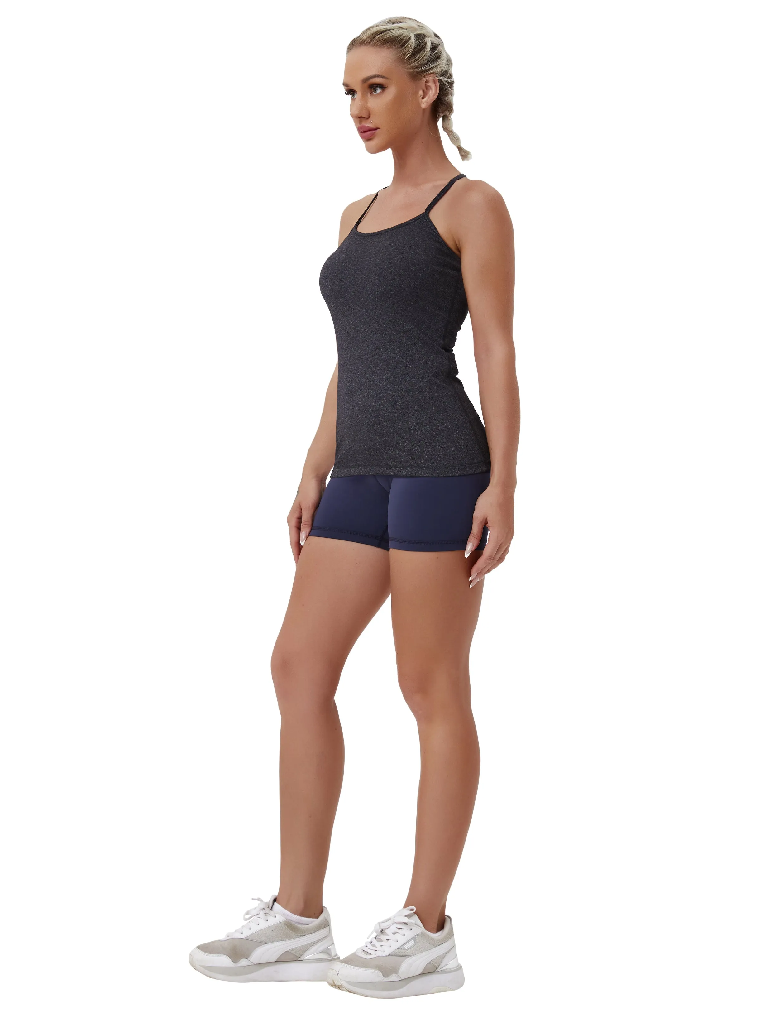 Y-back Spaghetti Strap Tank Tops heathercharcoal_yogastudio