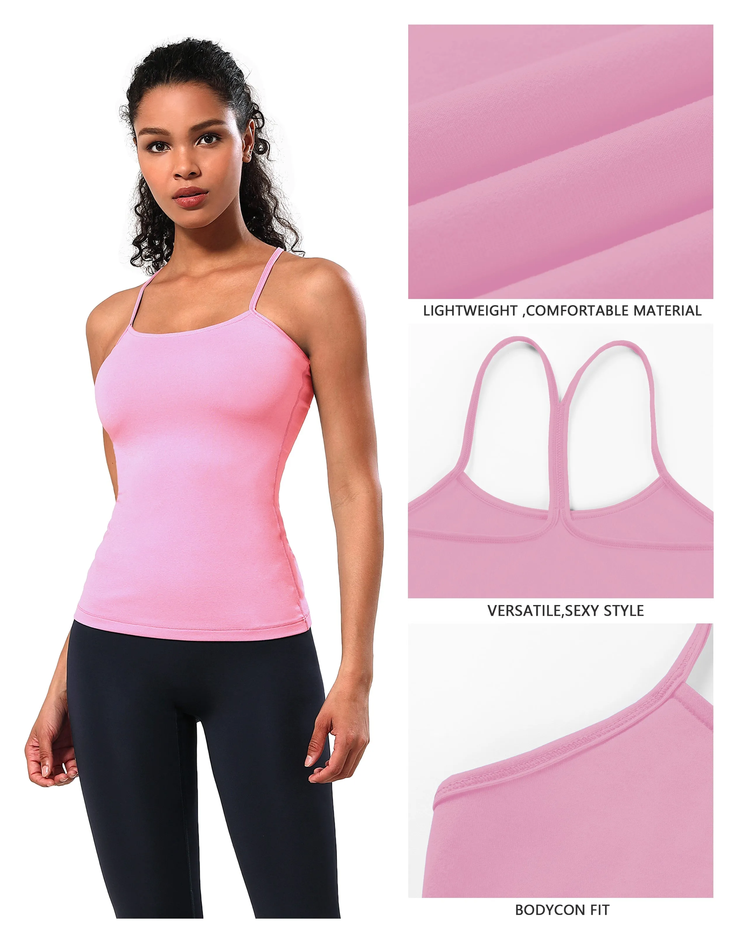 Y-back Spaghetti Strap Tank Tops lightpink_Jogging