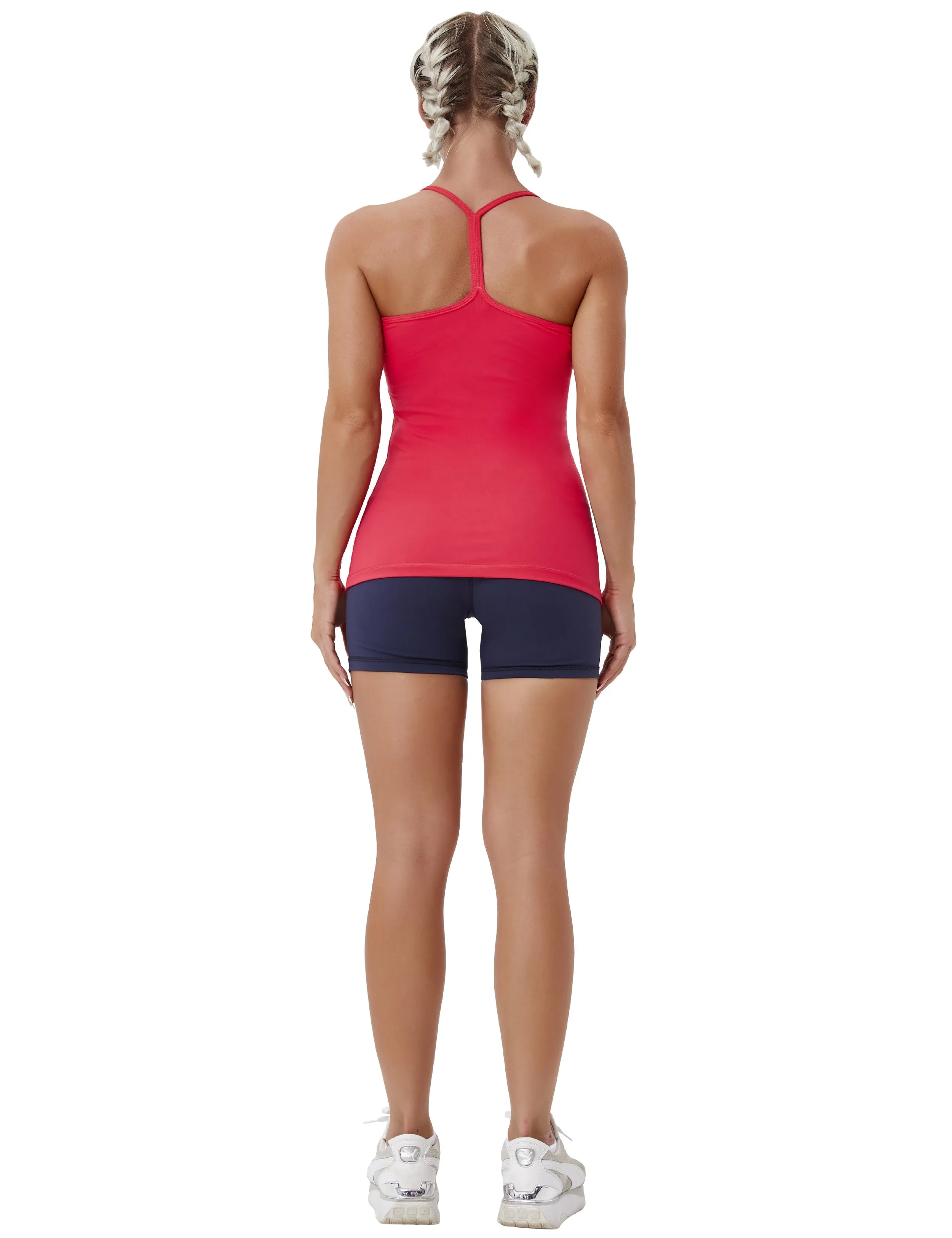 Y-back Spaghetti Strap Tank Tops red_Biking