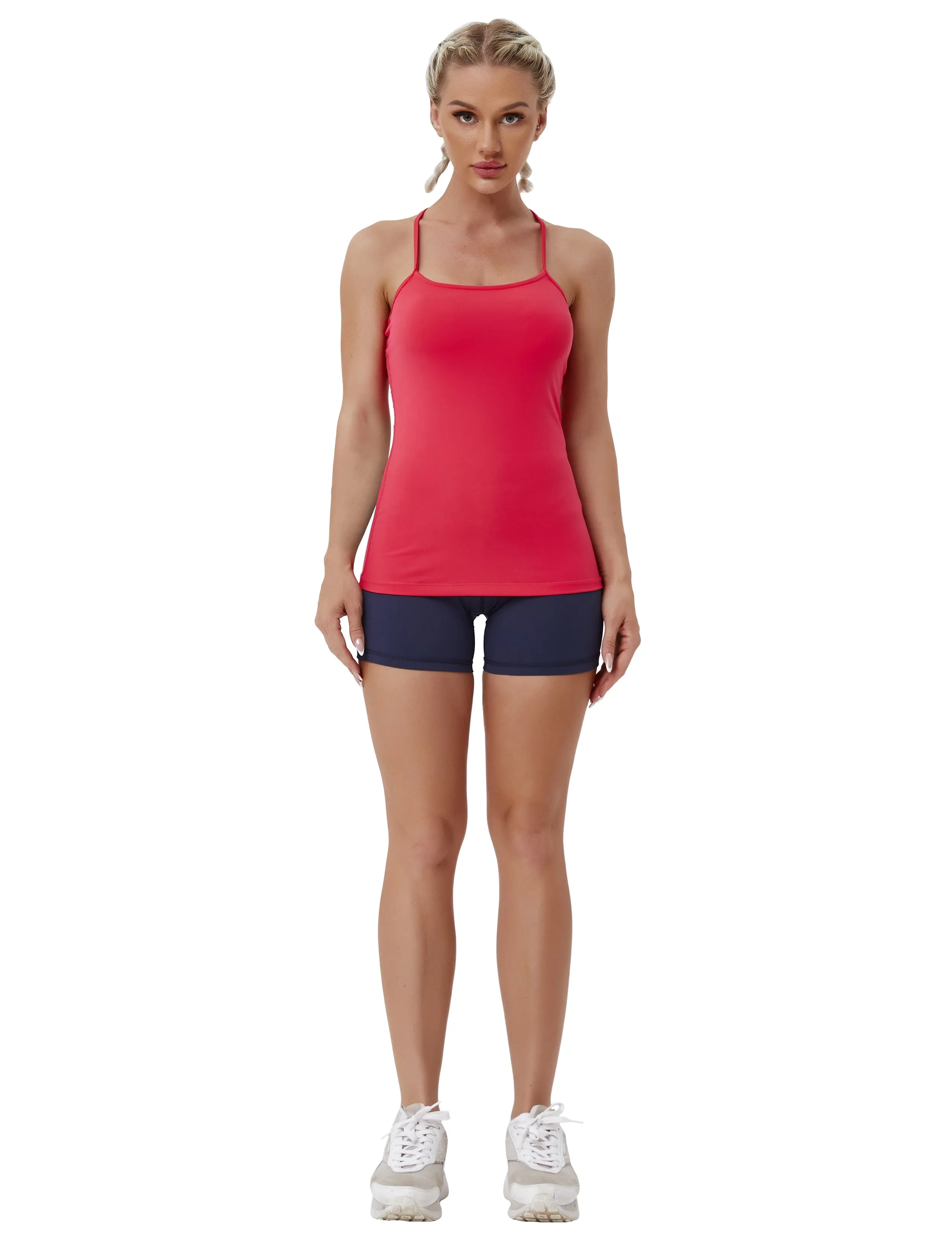 Y-back Spaghetti Strap Tank Tops red_Plus Size