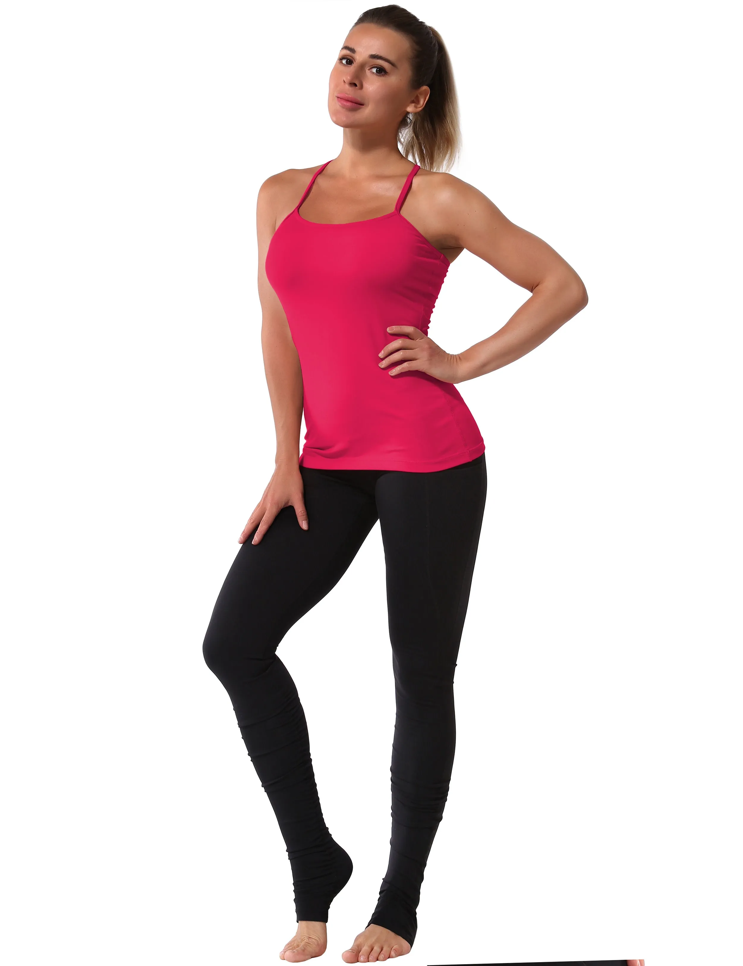 Y-back Spaghetti Strap Tank Tops red_Plus Size