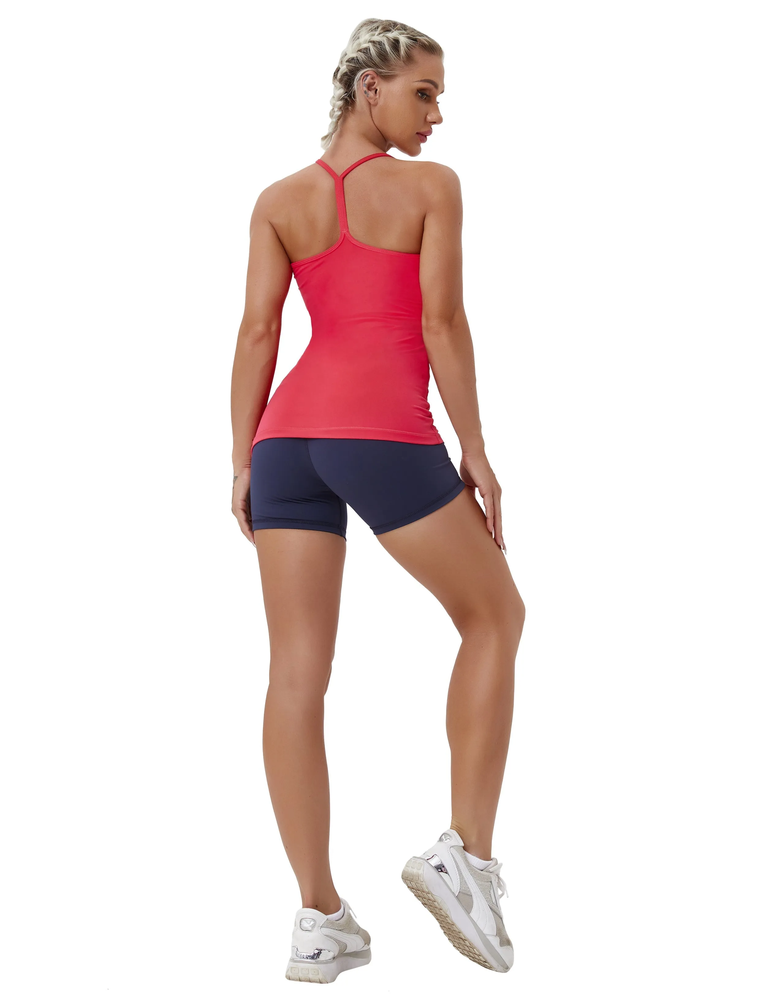 Y-back Spaghetti Strap Tank Tops red_Plus Size