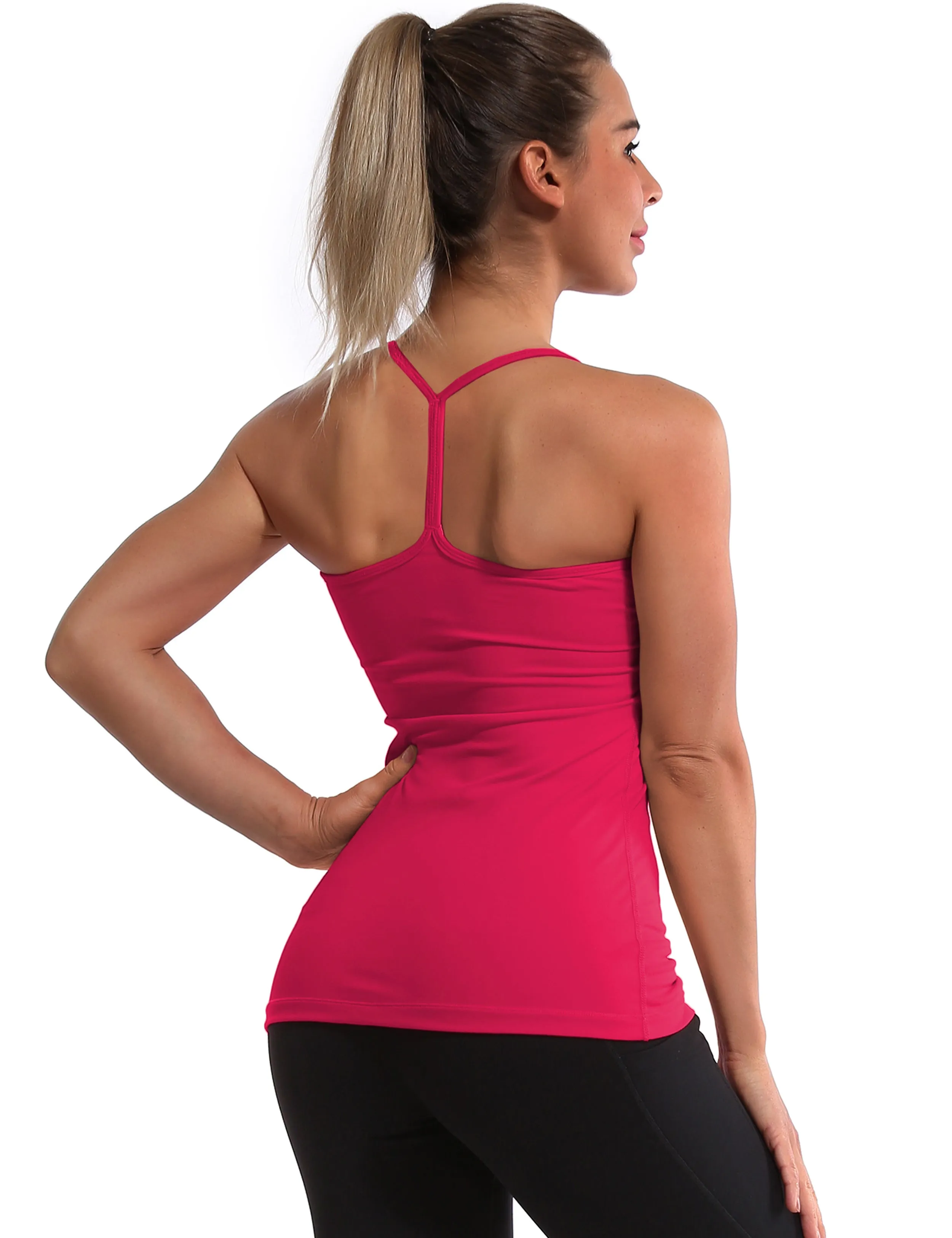 Y-back Spaghetti Strap Tank Tops red_Plus Size