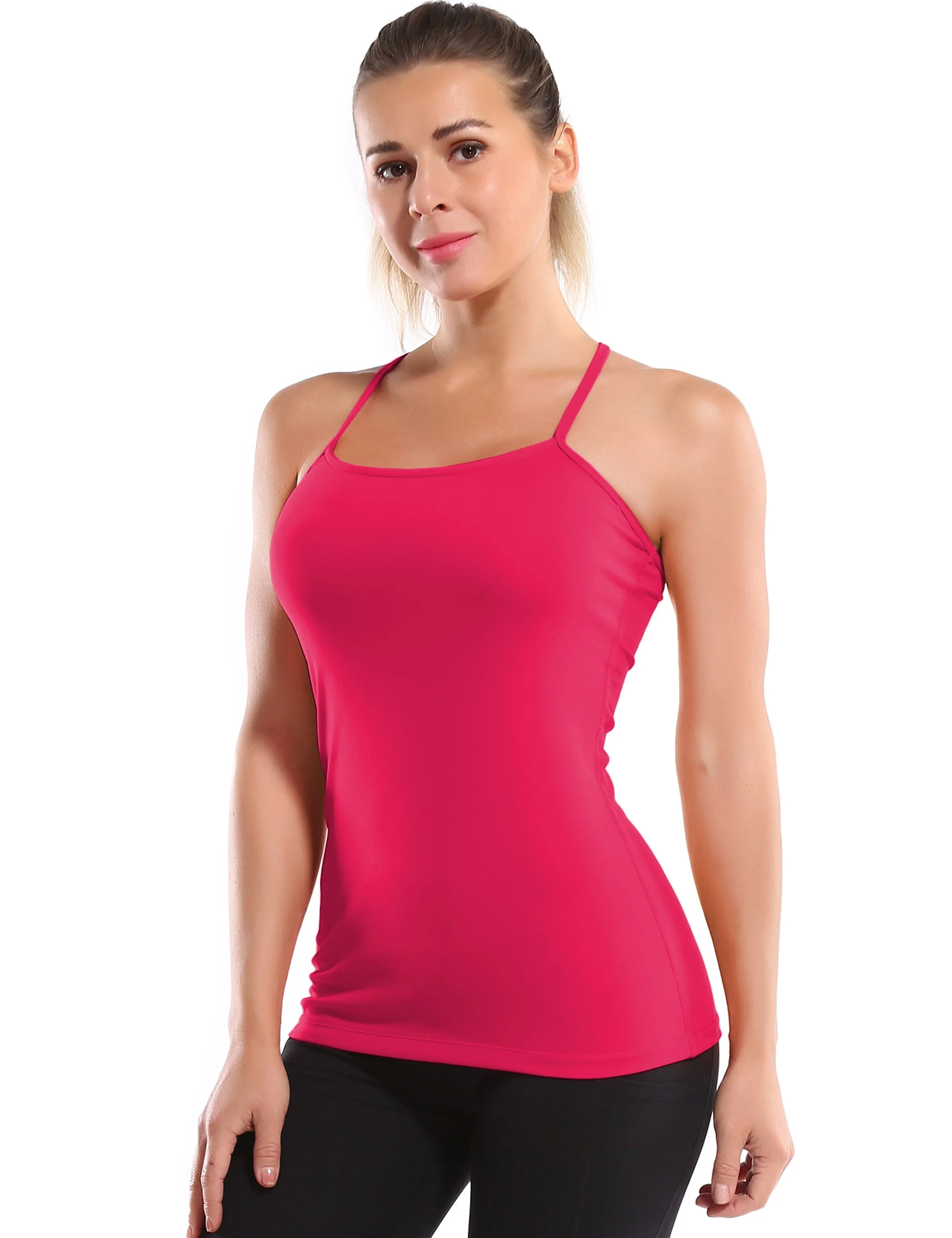 Y-back Spaghetti Strap Tank Tops red_Plus Size