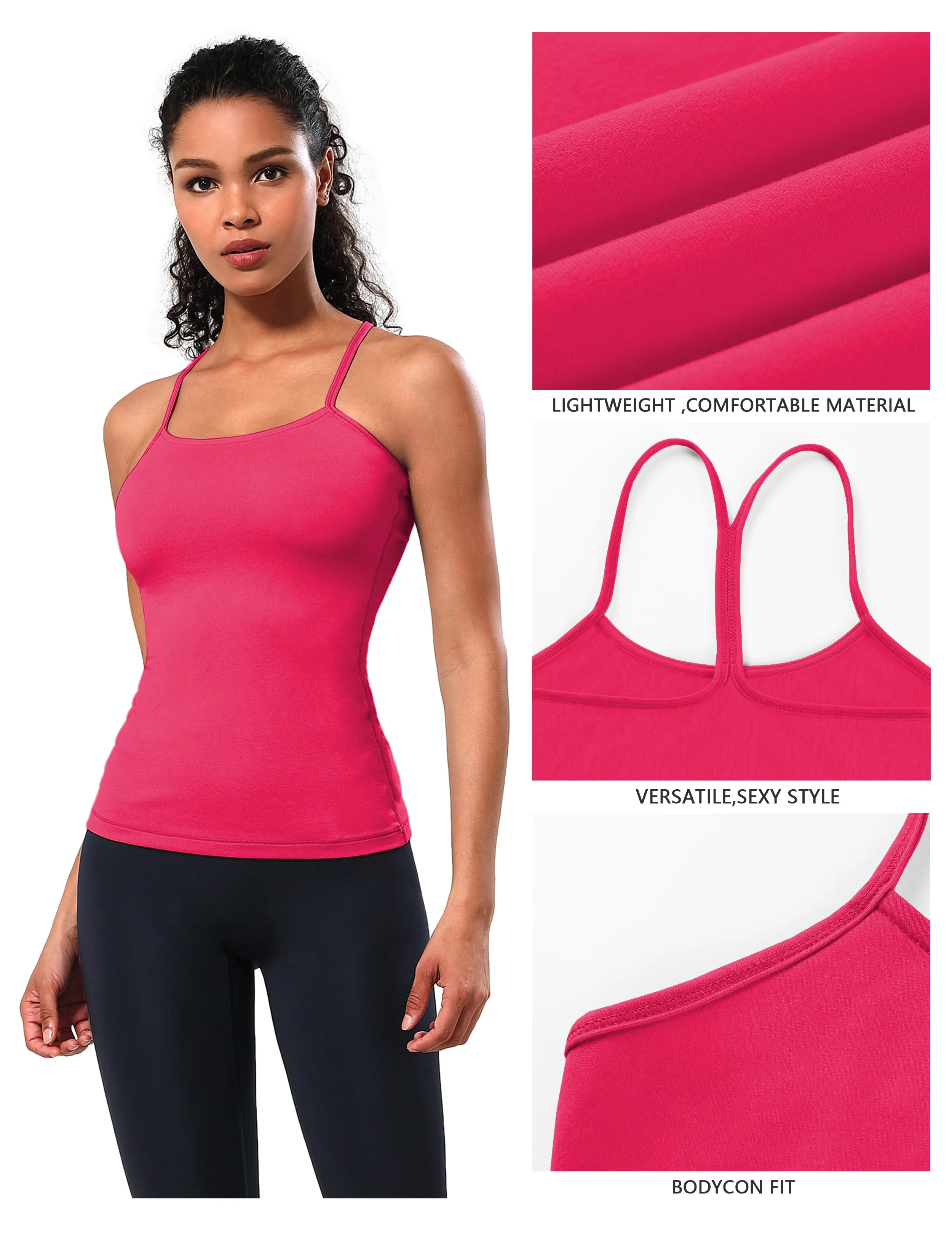 Y-back Spaghetti Strap Tank Tops red_Plus Size