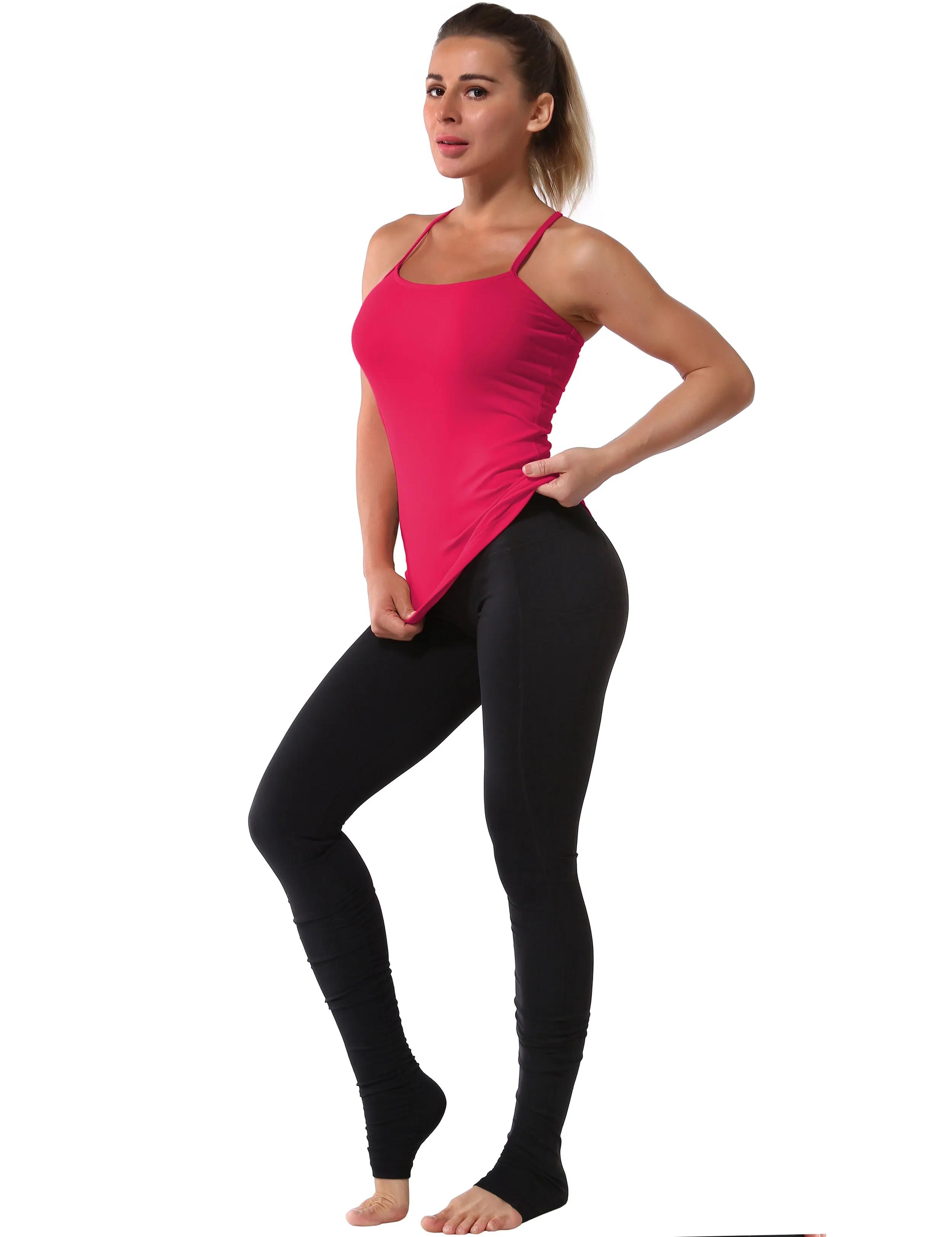 Y-back Spaghetti Strap Tank Tops red_yoga